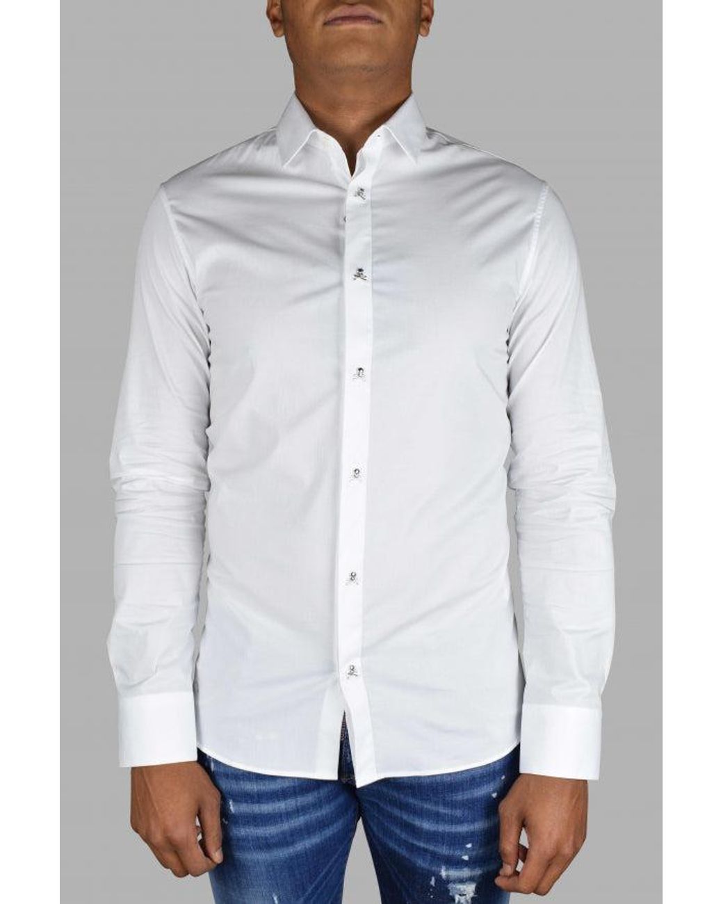 Philipp Plein White Ls Skull Shirt for men