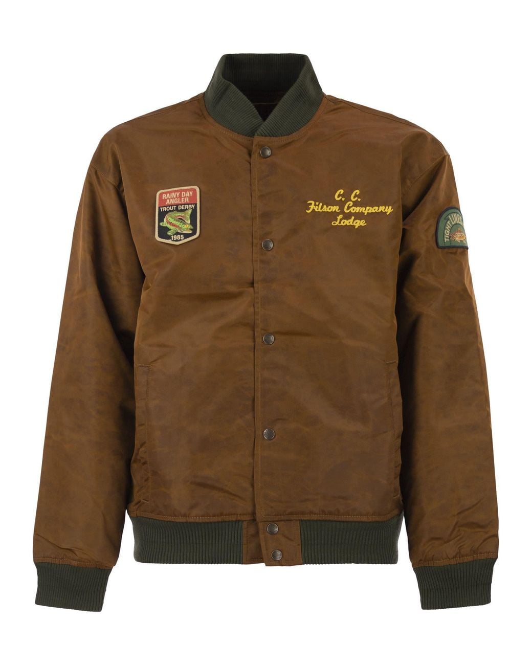 Filson Brown Technical Nylon Bomber Jacket With Heritage Embroidery