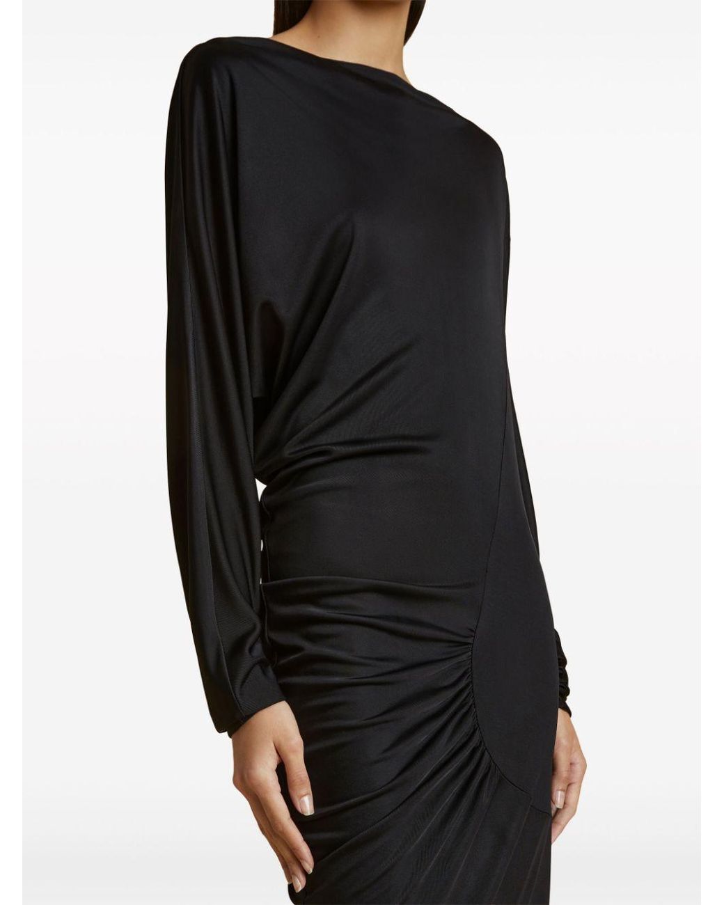 Khaite Black Oron Gathered Long-sleeve Dress