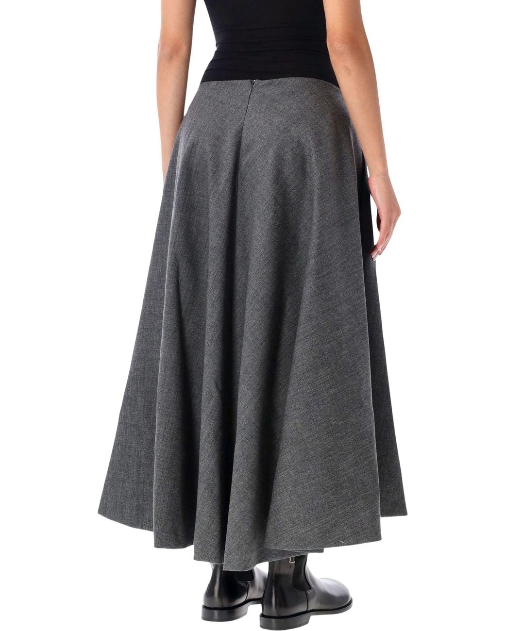AMI Black Wool A-Line Maxi Skirt