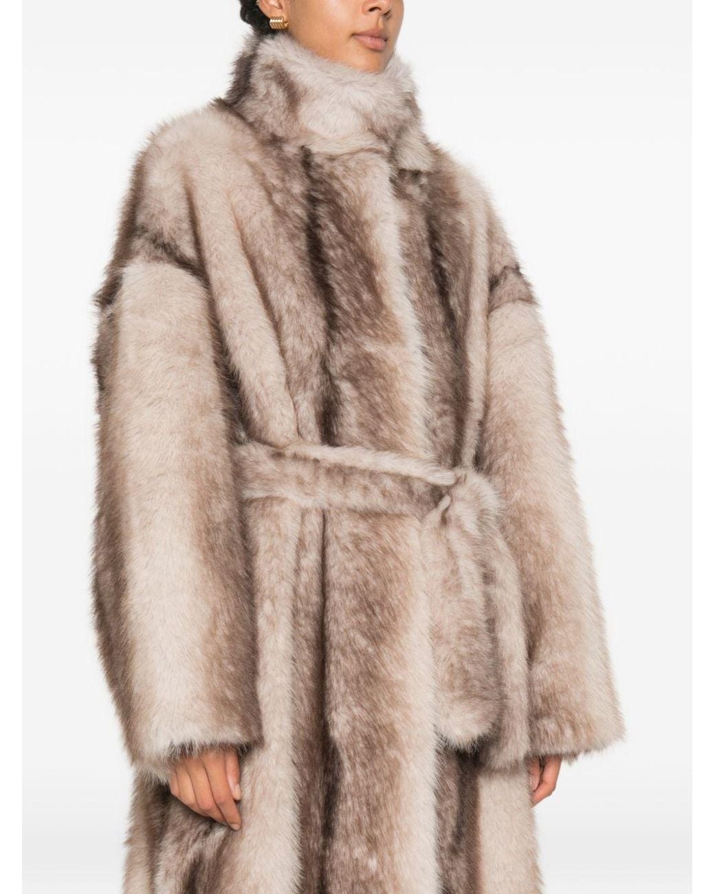 Frankie Shop Natural Ravello Faux Fur Long Coat