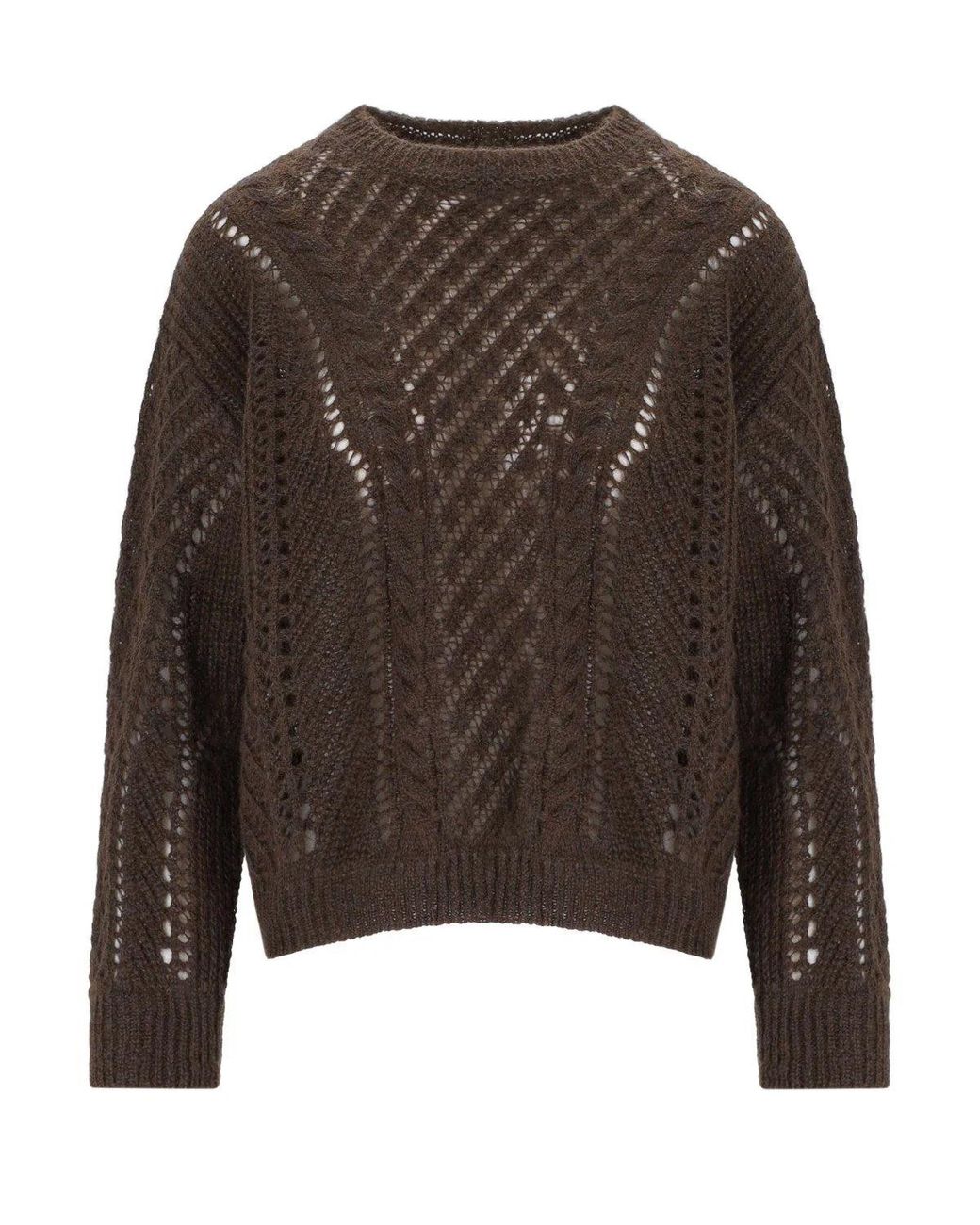 Twinset Brown Chocolate Perforated Crewneck Sweater
