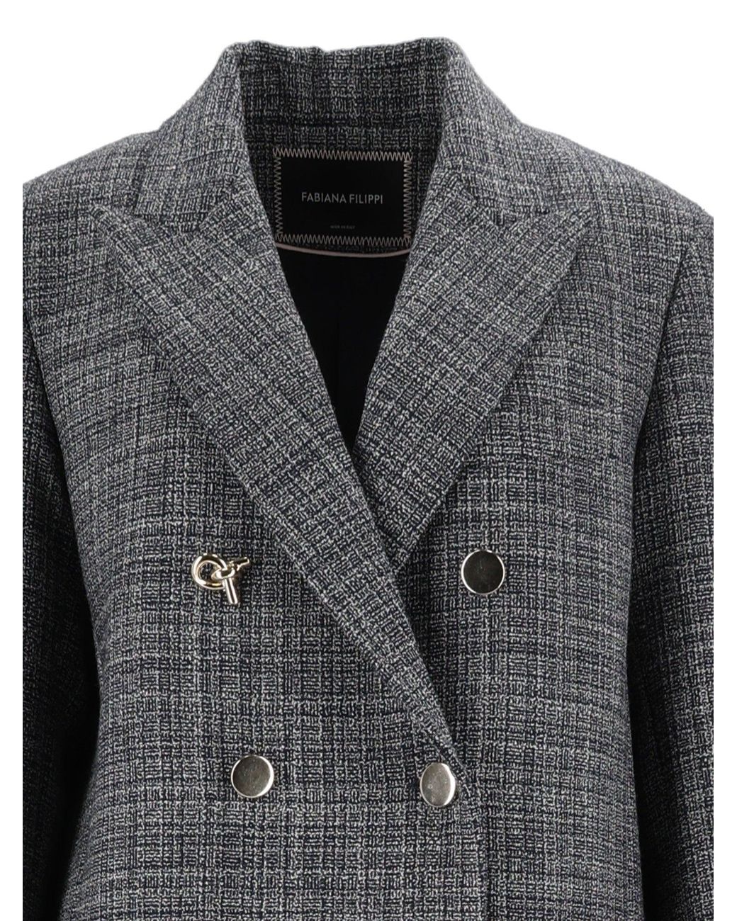 Fabiana Filippi Gray Night Double-Breasted Long Wool Coat