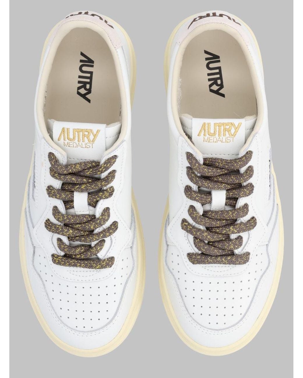 Autry White Medalist Low Perforated Textured Laces Leather Sneakers