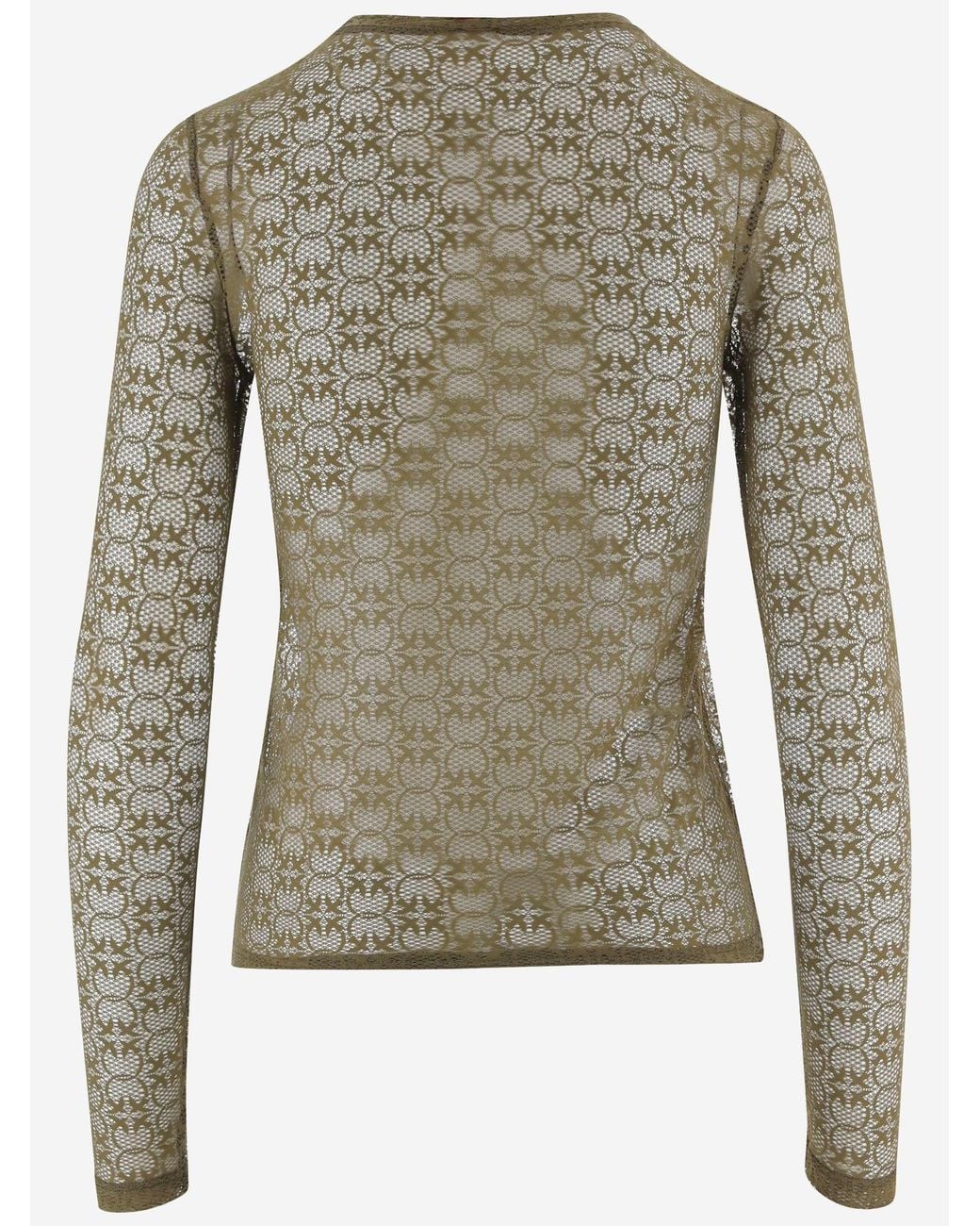 Pinko Green Stretch Lace Sweater With Logo Pattern