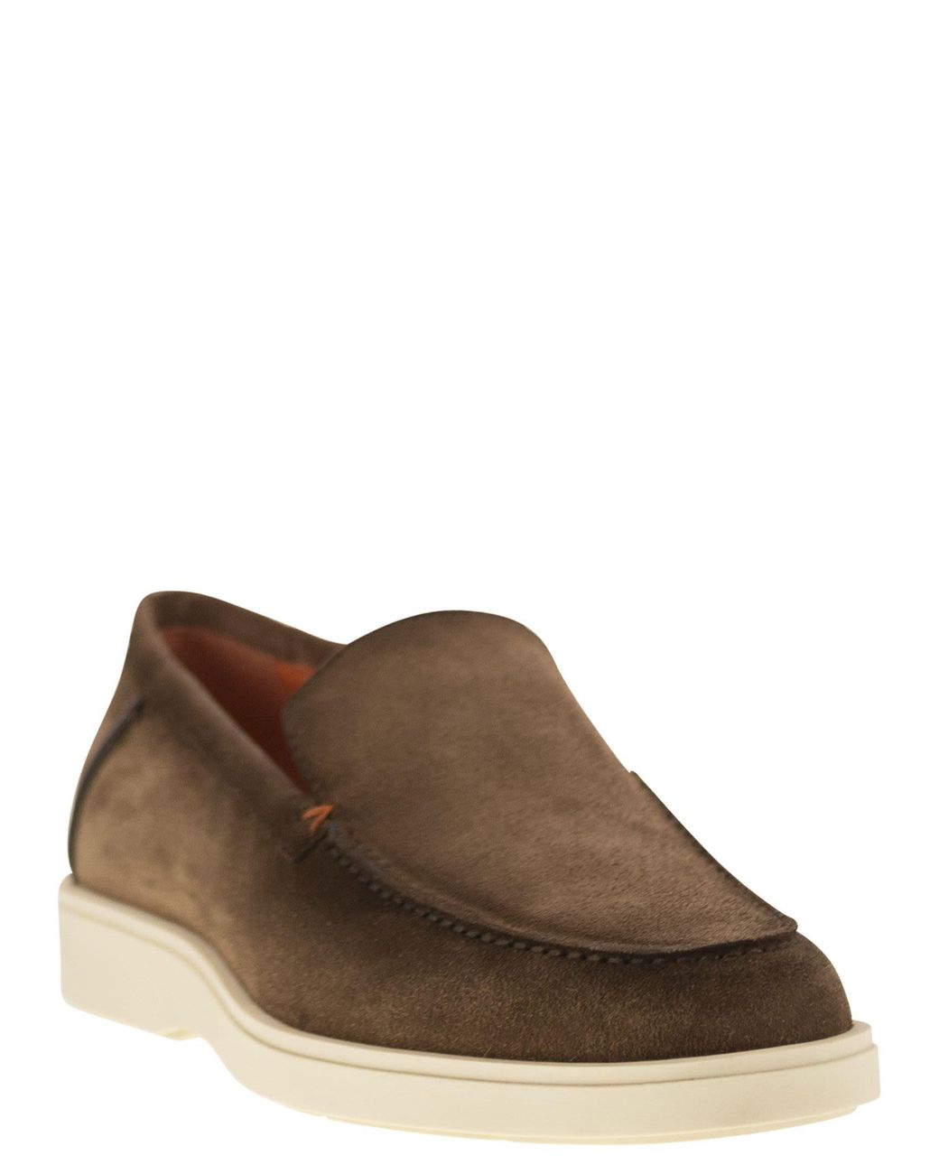 Santoni Brown Suede Moccasin for men