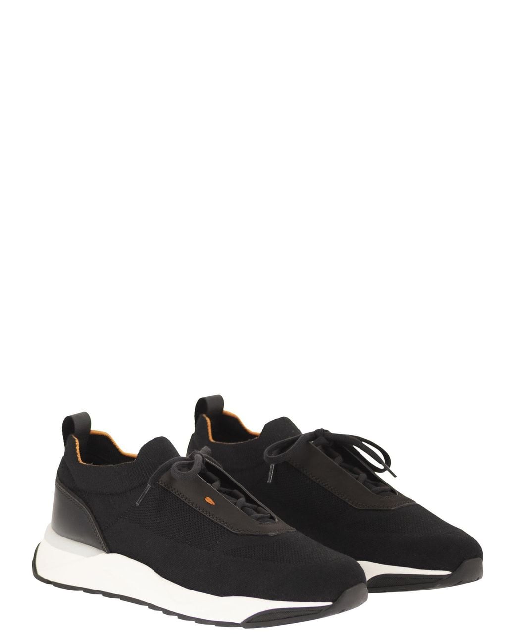 Santoni Black Textile And Leather Trainers With Raised Sole for men