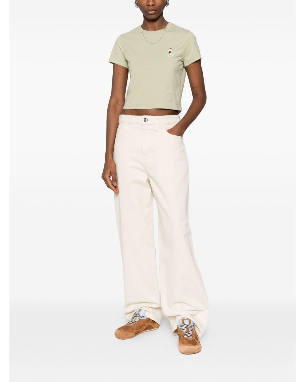 Maison Kitsuné T-Shirt Met Borduurwerk in het Natural