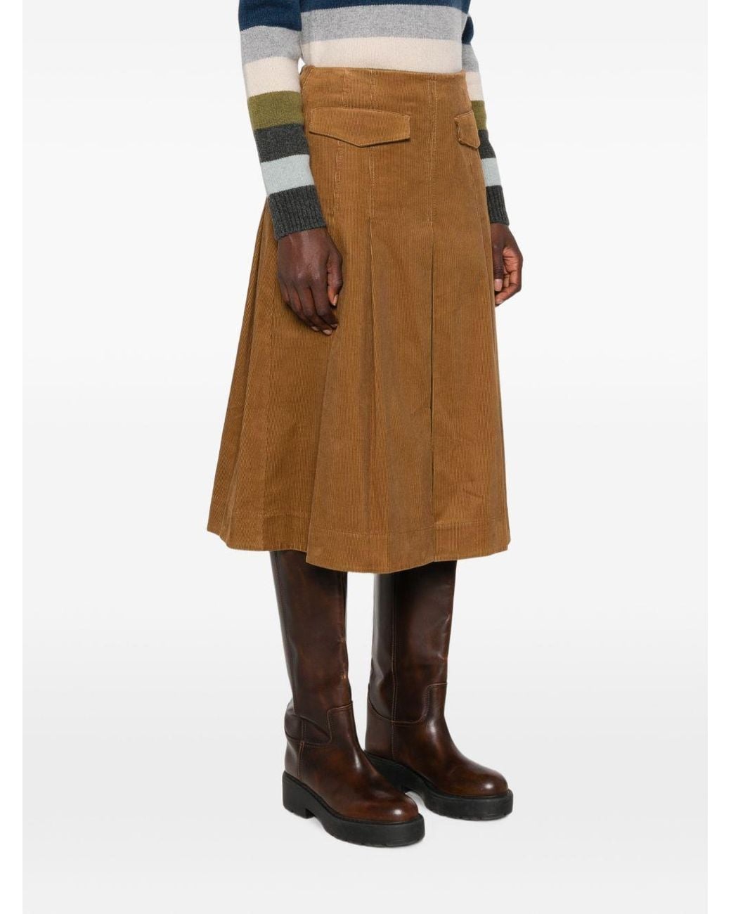 Tory Burch Natural Corduroy Pleated Skirt