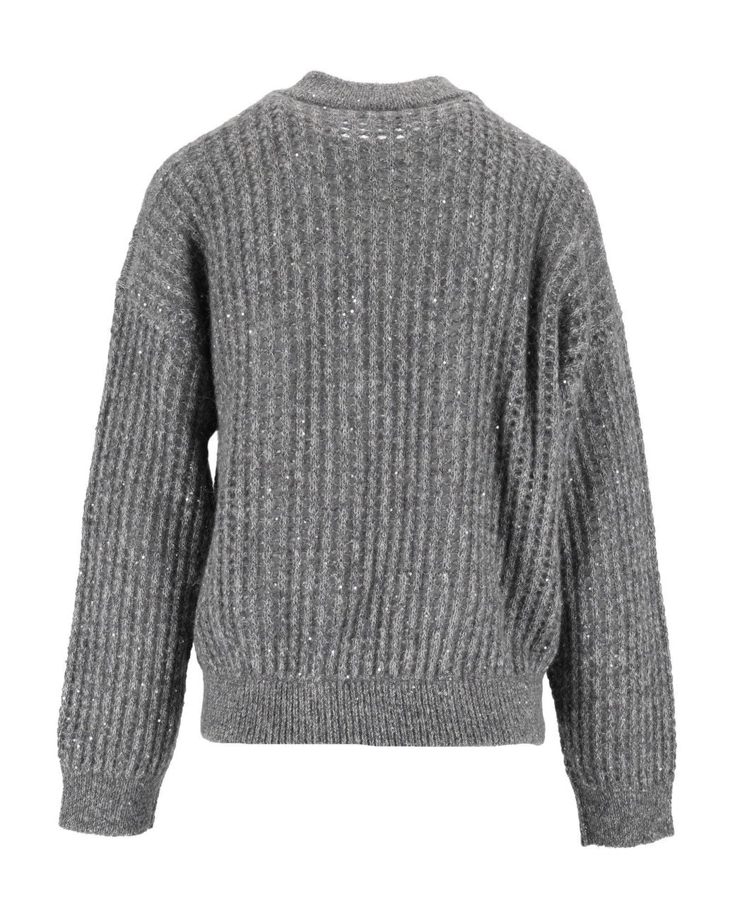 Peserico Gray Ribbed Knit Zip-Through Knit Cardigan