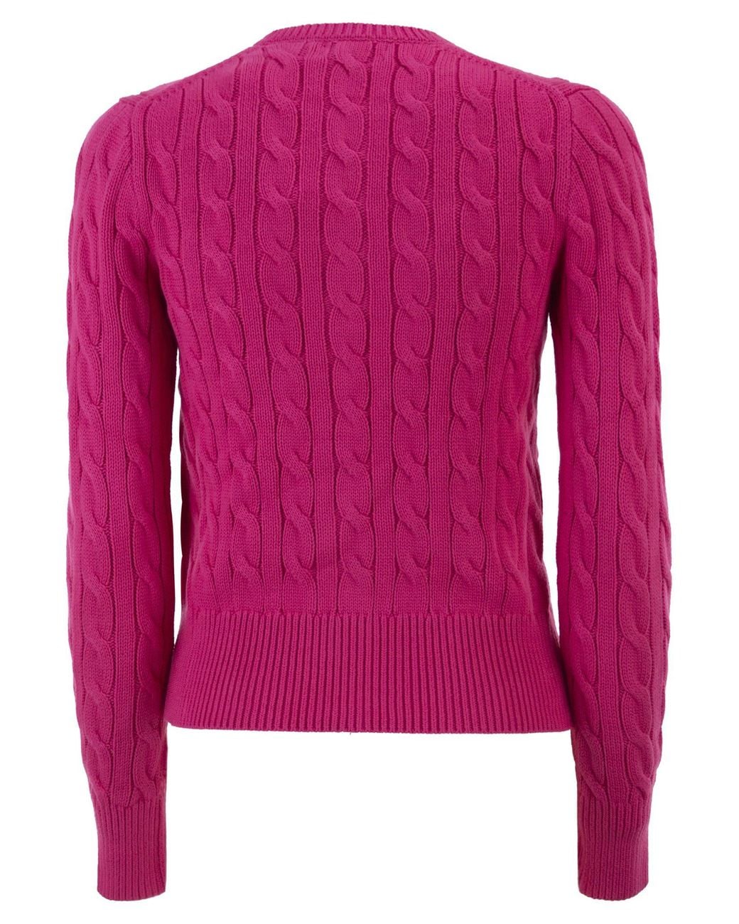 Polo Ralph Lauren Pink Cable Knit Cotton Crew Neck Cardigan