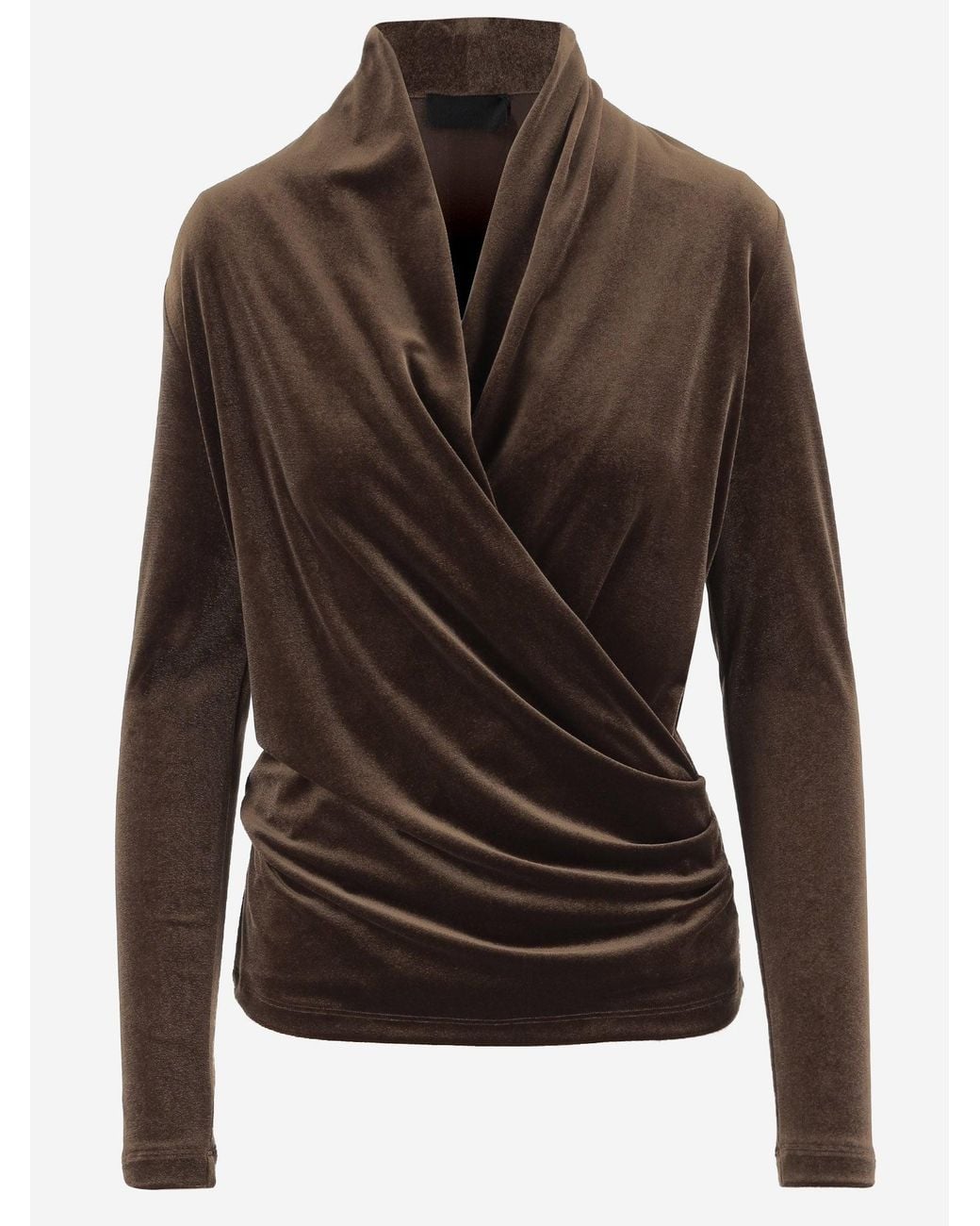 F.it Brown Stretch-Samt-Crossover-Pullover