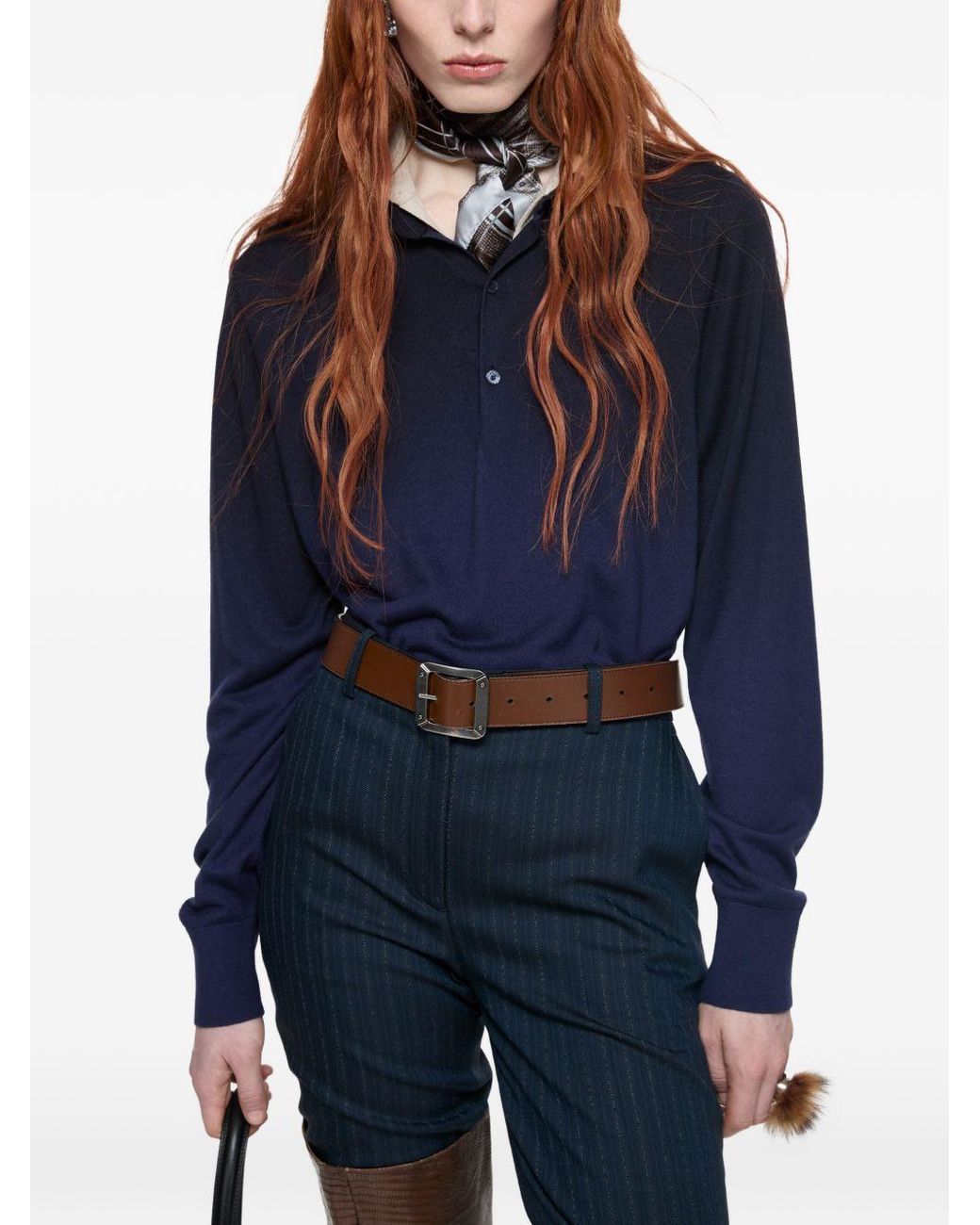 Acne Blue Silk Layered Polo Shirt