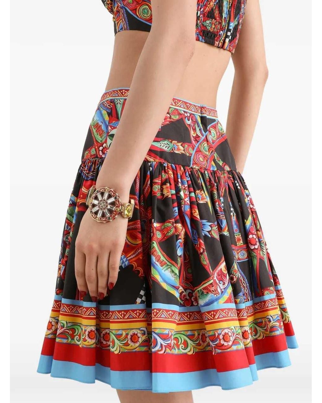 Dolce & Gabbana Red Popeline-Minirock mit Carretto-Print