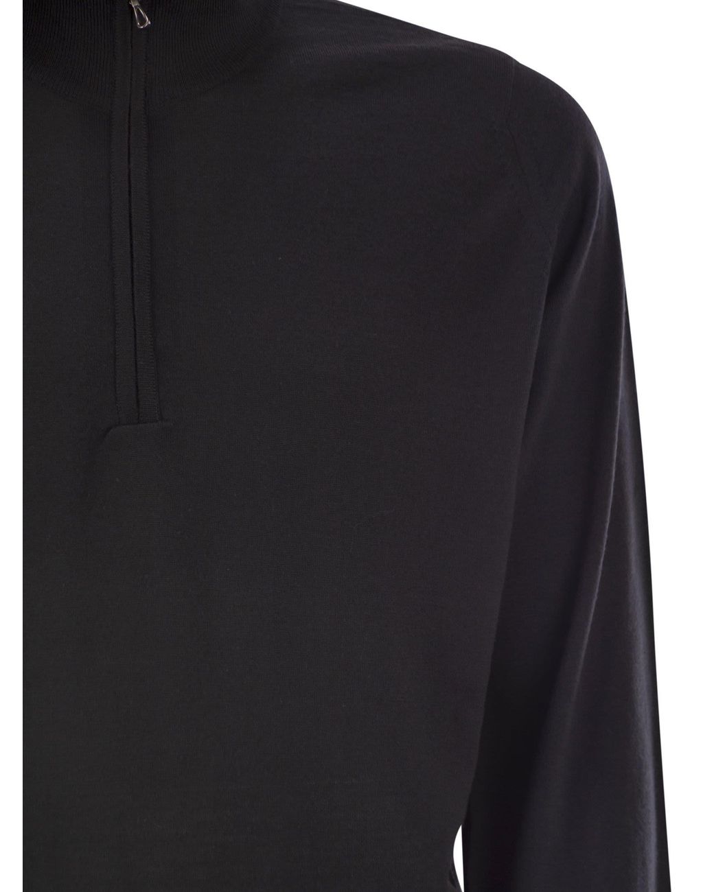 John Smedley Blue Barrow High Neck Jumper With Half Zip for men