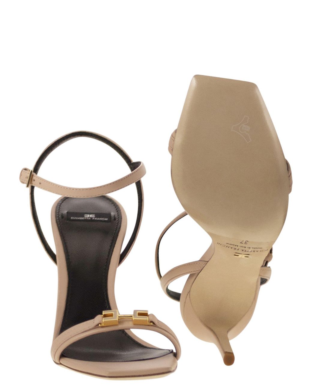 Elisabetta Franchi White Nappa Leather Sandal With Enamelled Horsebit