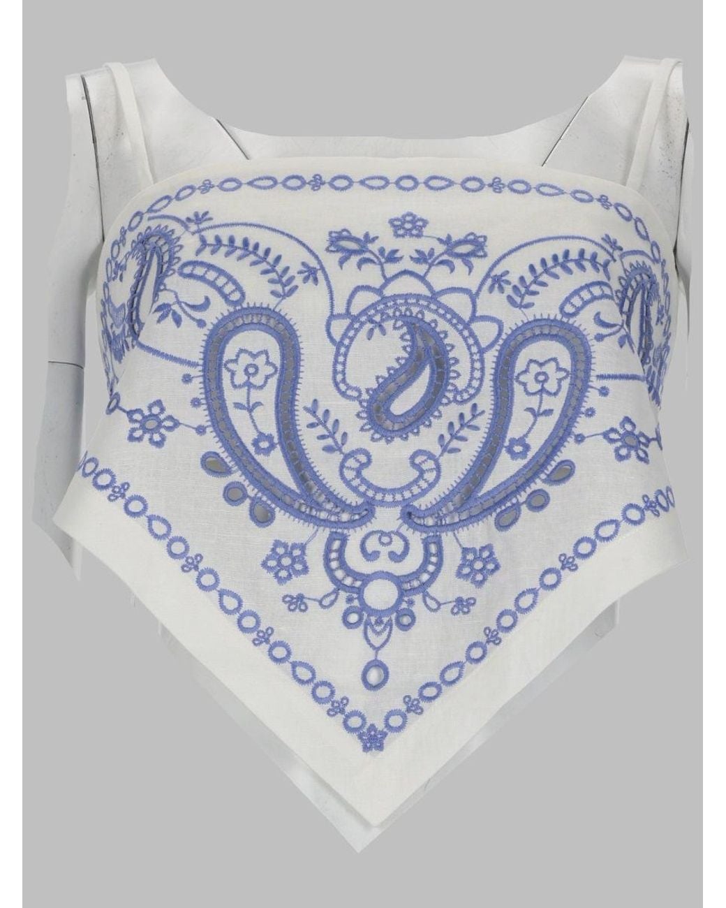 Self-Portrait Blue Linen-Cotton Blend Mini Top