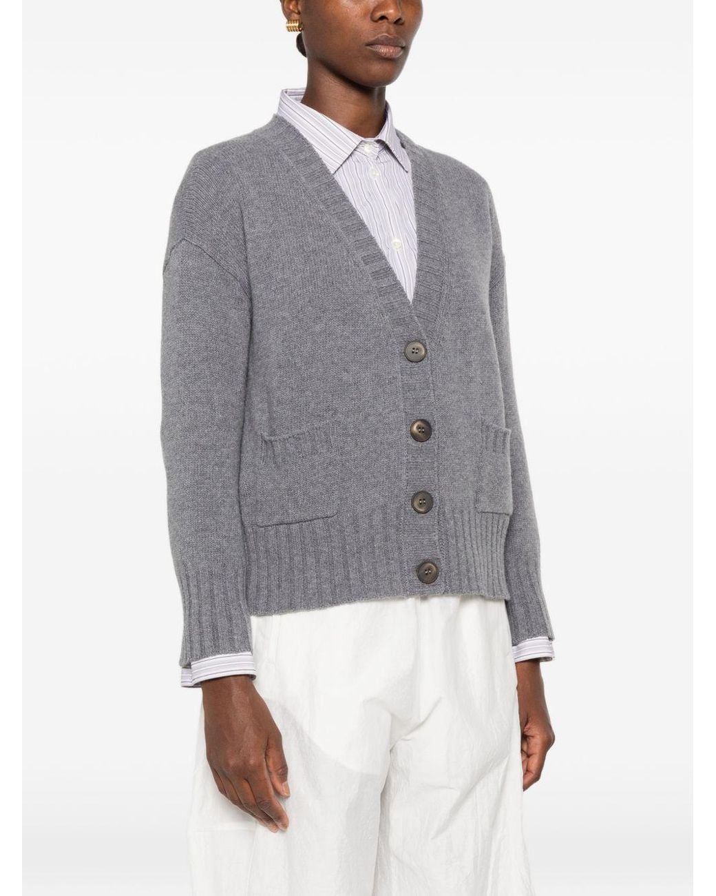 Base London Gray Wool V Necked Cardigan