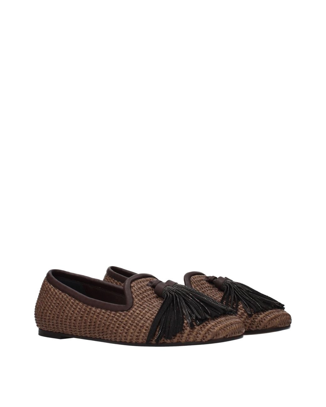 Brunello Cucinelli Brown Raffia Moccasins