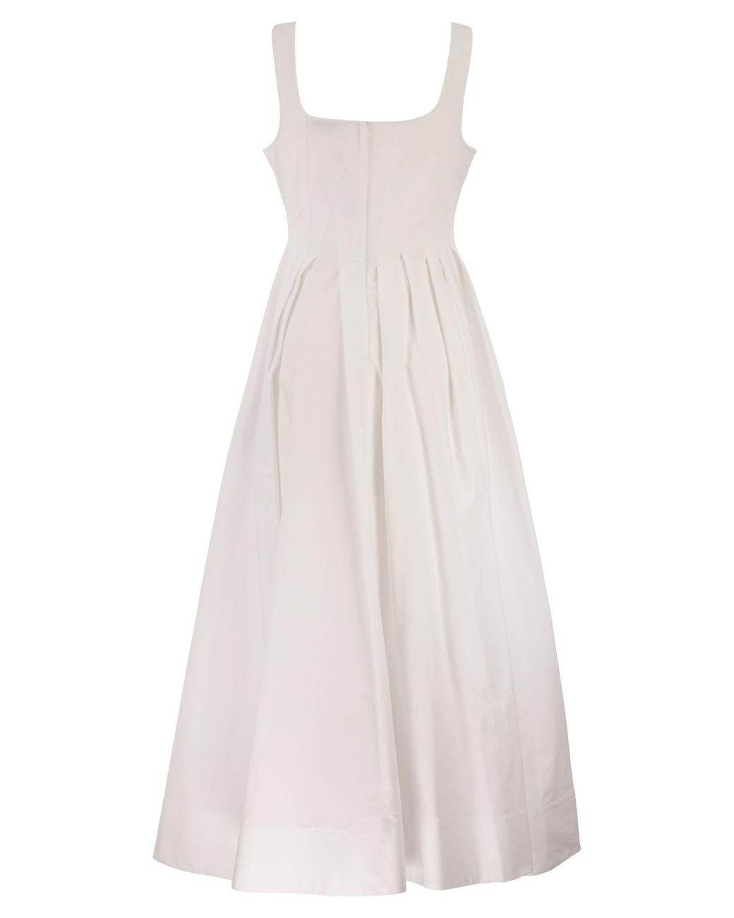 Sportmax White Spxgiro – Structured Cotton Midi Dress With Full Skirt