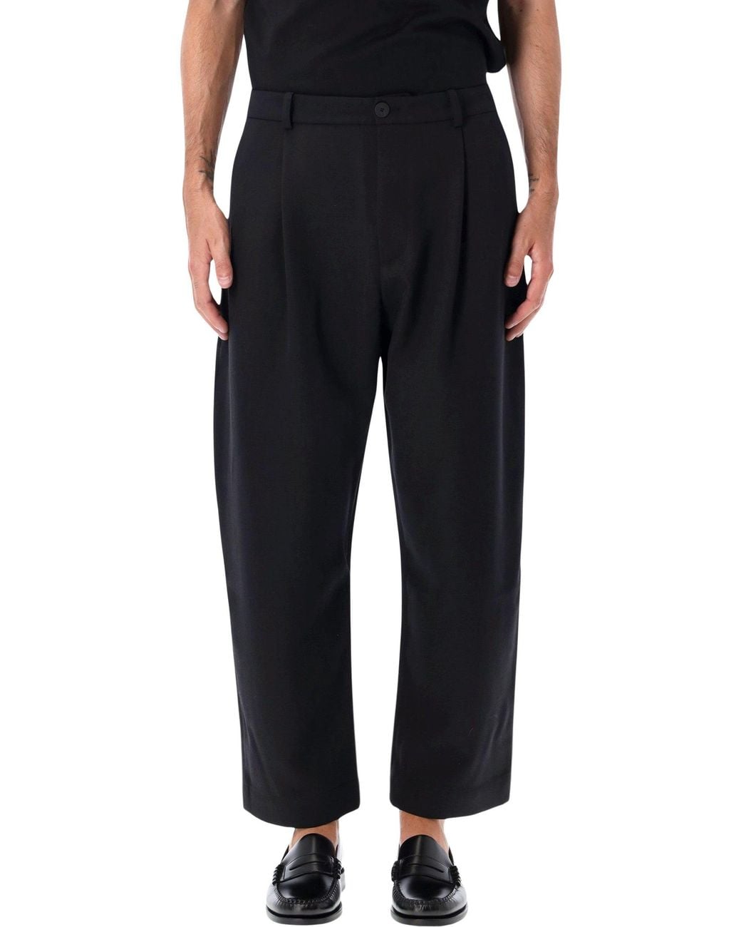 Studio Nicholson Black Pleated Wide-Leg Trousers for men