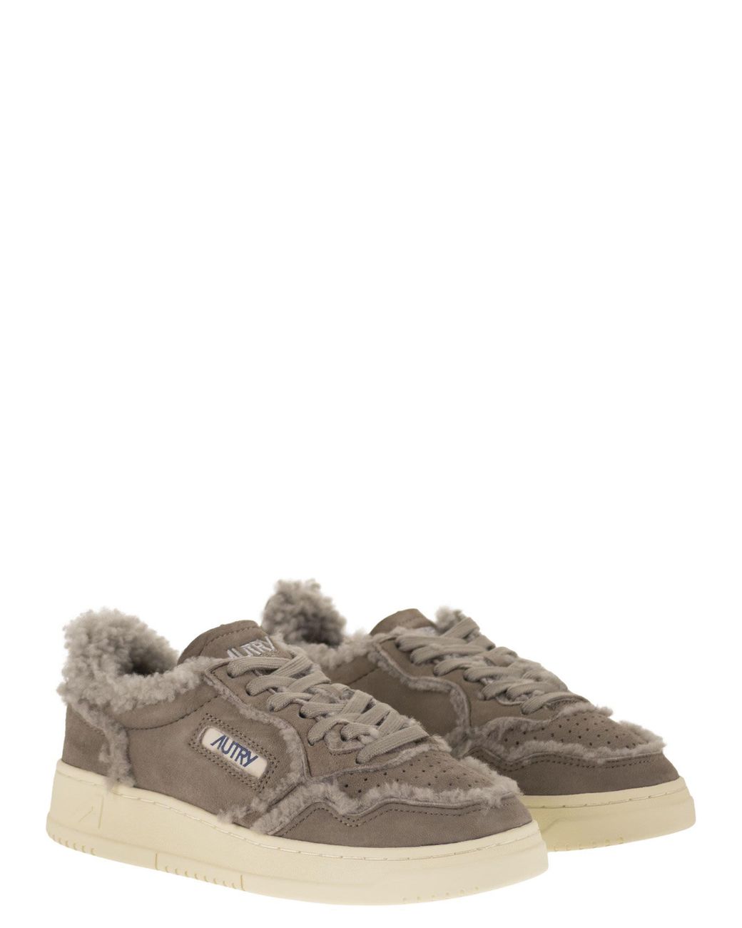 Autry Gray Medalist Low Suede Trainers With Shearling Lining