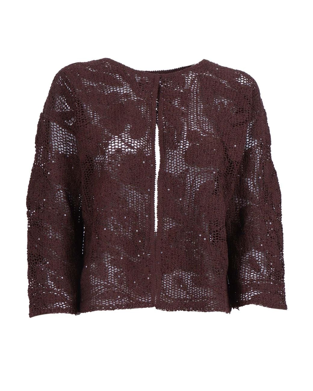 Kangra Cashmere Purple Sequin Cornely Embroidery Mandarin Collar Sweater Cotton Polyamide Crewneck