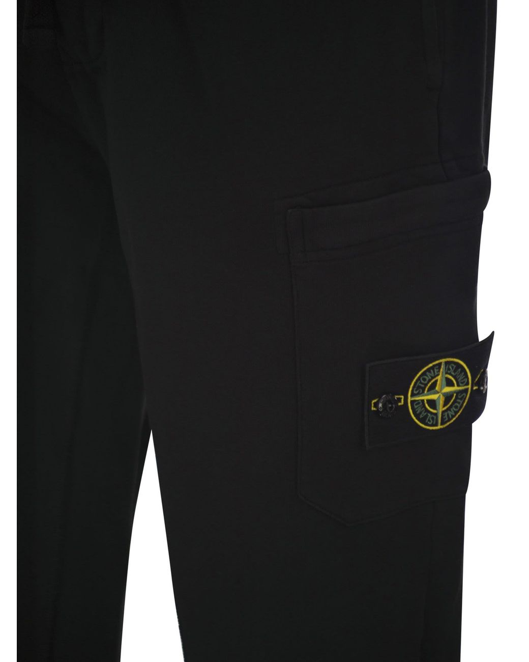 Stone Island Black Cotton Jogger Trousers With Cargo Pocket And Compass Badge