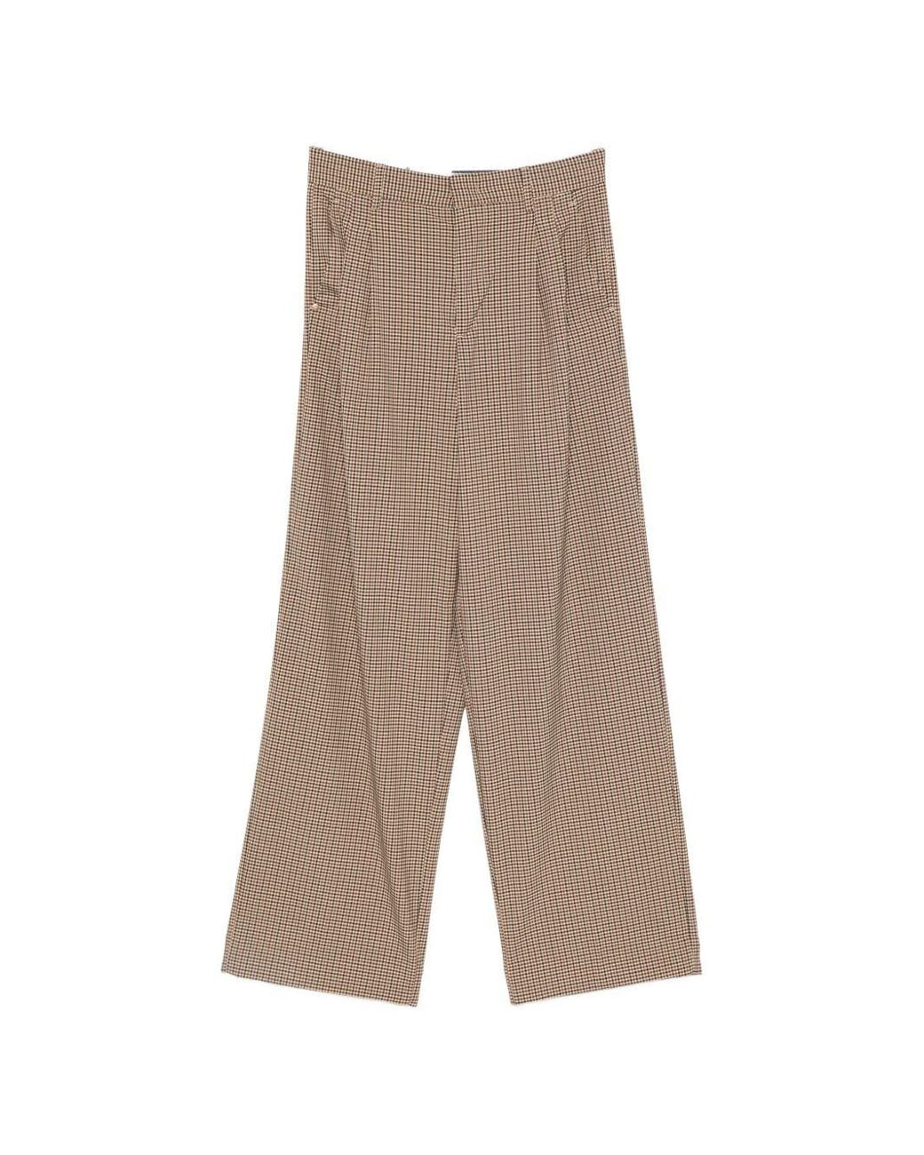White Sand Brown Checked Wide Leg Trousers