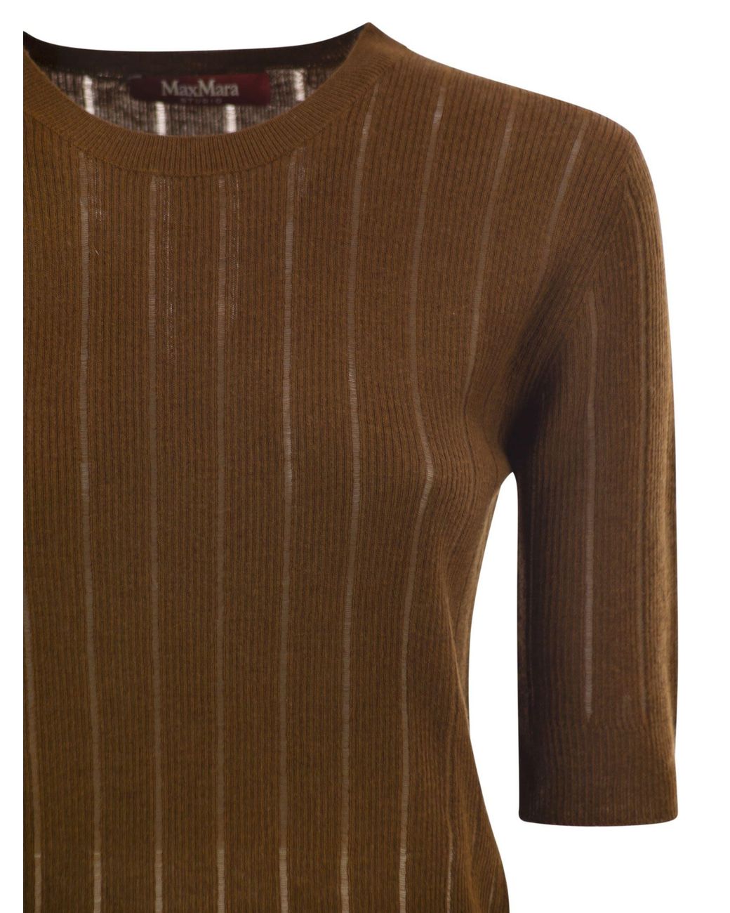 Max Mara Brown Maxmara Studio Mstragno – Slim-Fit Silk And Wool Ribbed Knit Top