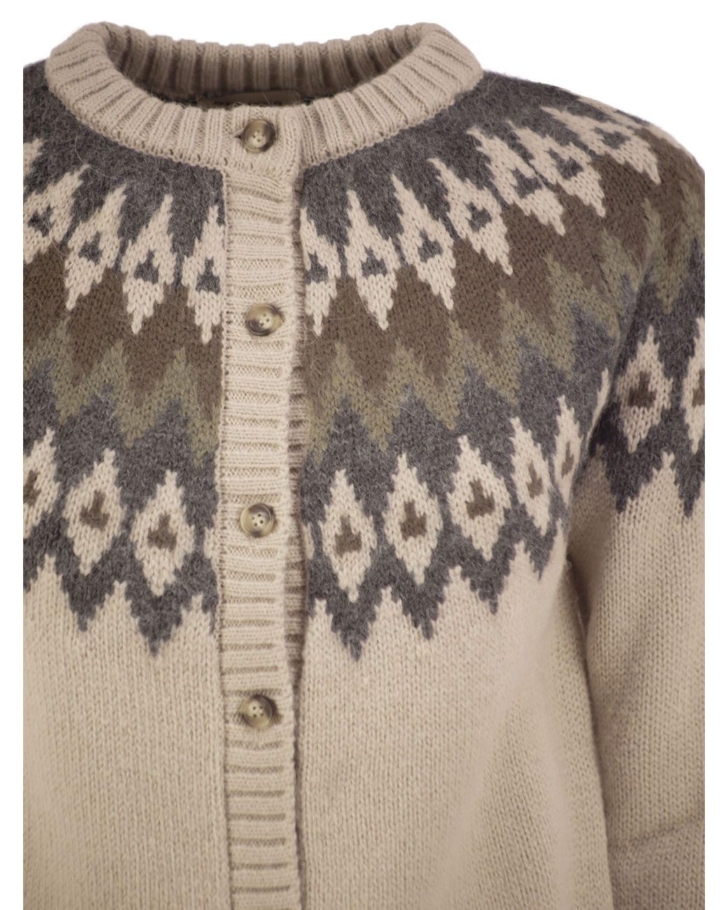 Weekend by Maxmara Brown Wkdtarga Jacquard Alpaca Blend Cardigan