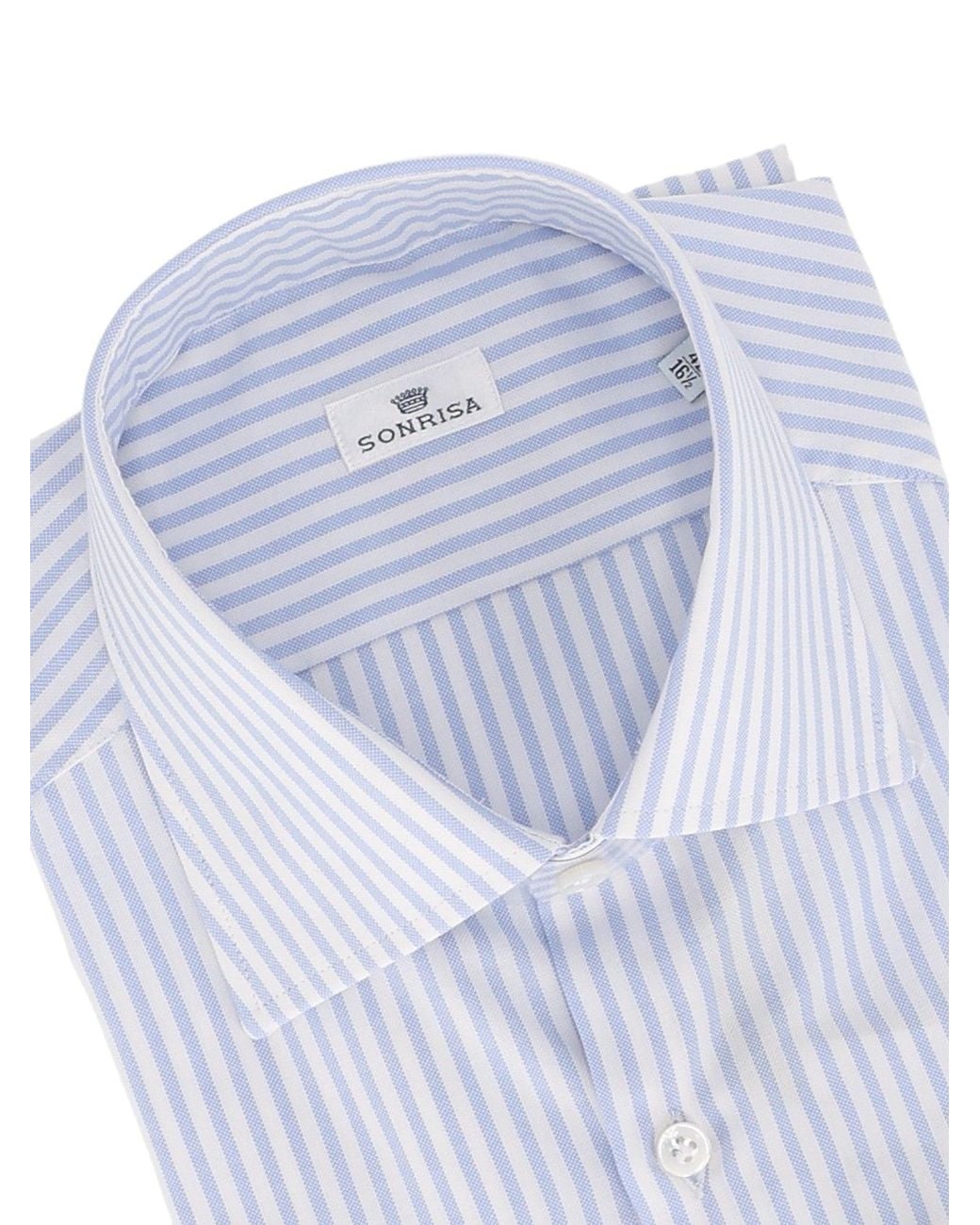 Sonrisa Blue Classic Vertical Stripe Dress Shirt With Pointed Collar for men