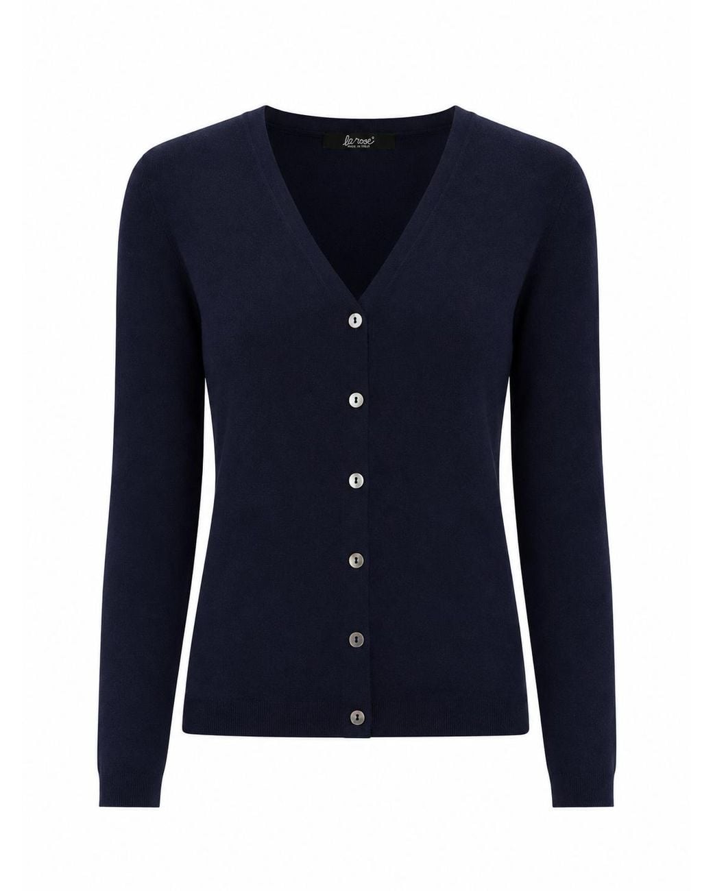 LA ROSE Blue V Cardigan Cash/Silk Dark Blu