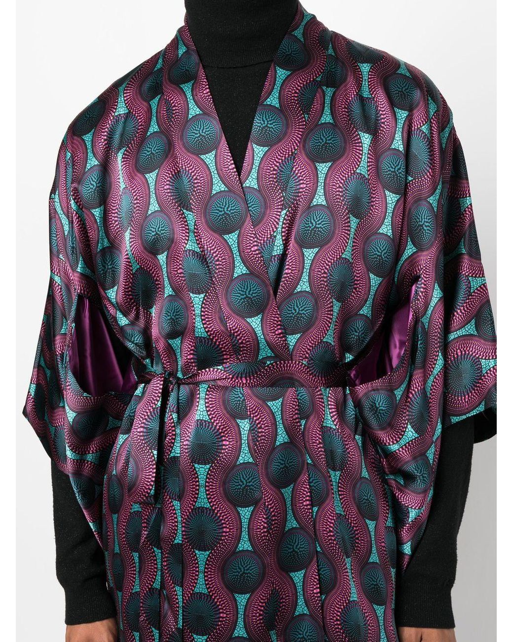 OZWALD BOATENG Blue Printed Silk Kimono Dress for men