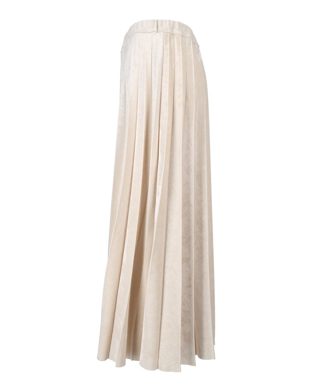 Shirtaporter White Pleated Velvet Elastic Waistband Midi Skirt