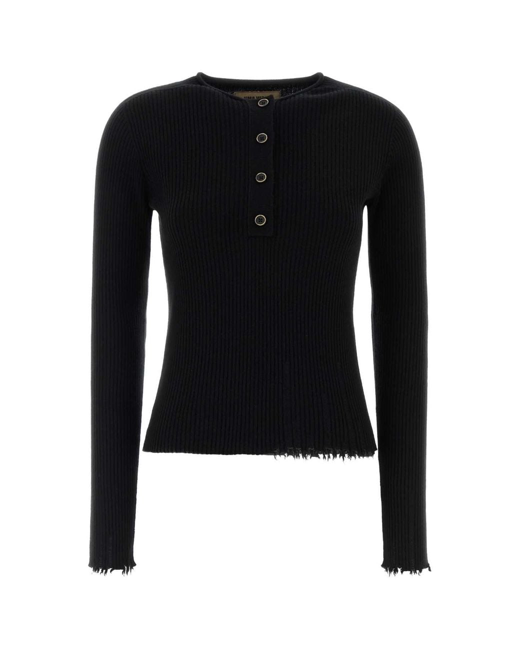 Uma Wang Black Cashmere Henley Sweater