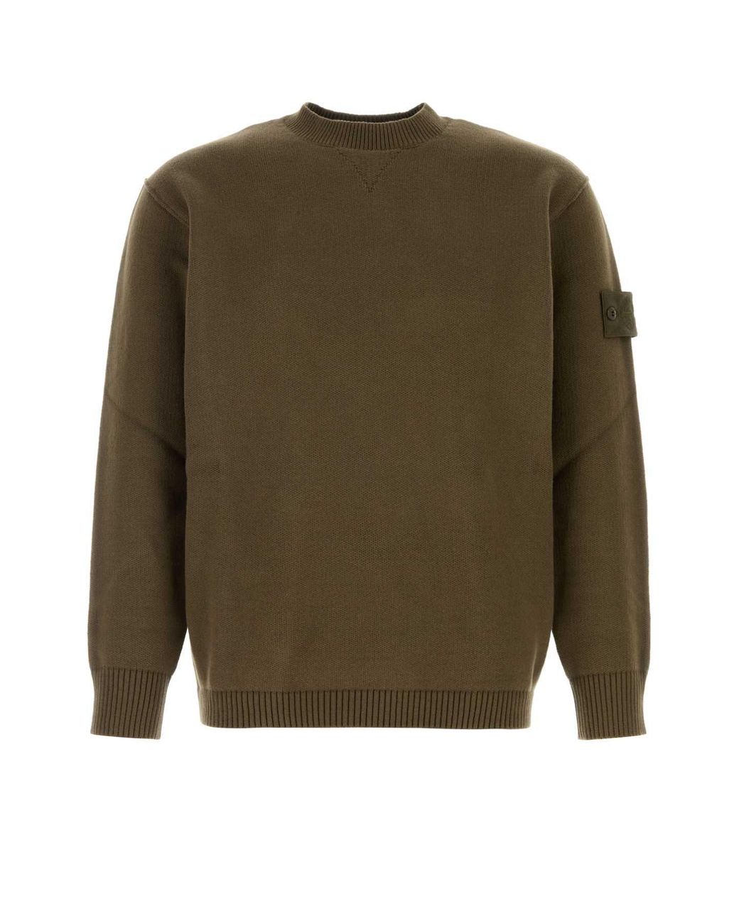 Stone Island Green Crew Neck Cotton Blend Knit Sweater for men