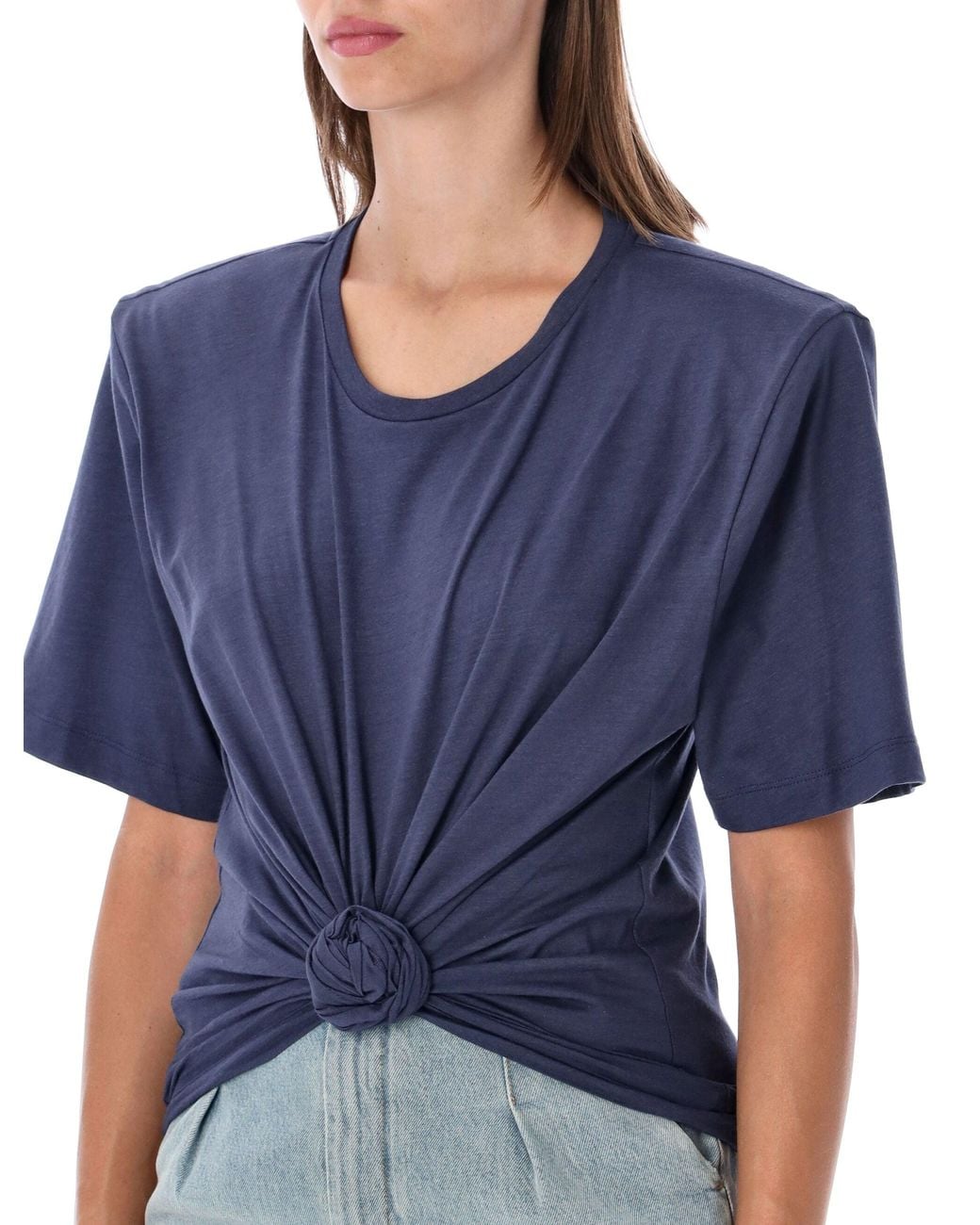 Magda Butrym Blue Knotted Front Short Sleeve T-Shirt