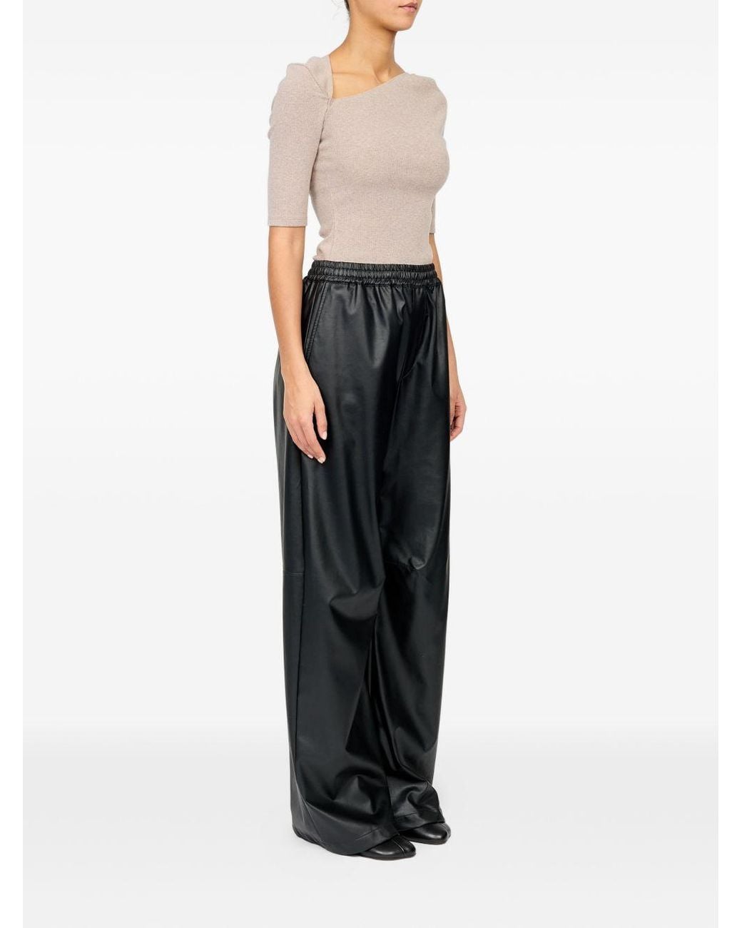 MM6 by Maison Margiela Black Faux Leather Trousers