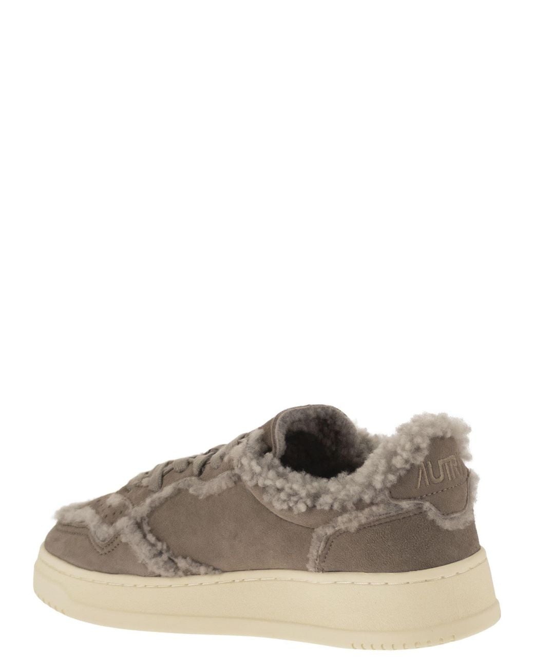 Autry Gray Medalist Low Suede Trainers With Shearling Lining