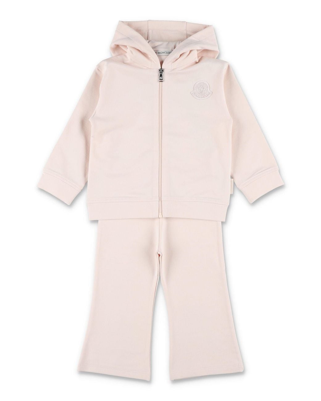 Moncler Pink Girl Brushed Cotton Zip Hoodie Set With Wide-Leg Trousers