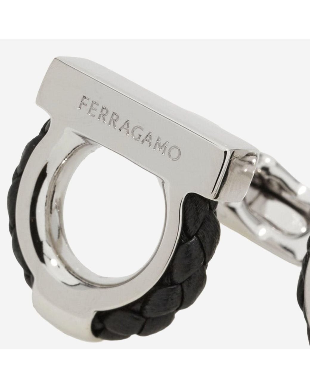 Ferragamo Metallic Brass And Braided Leather Hook Cufflinks