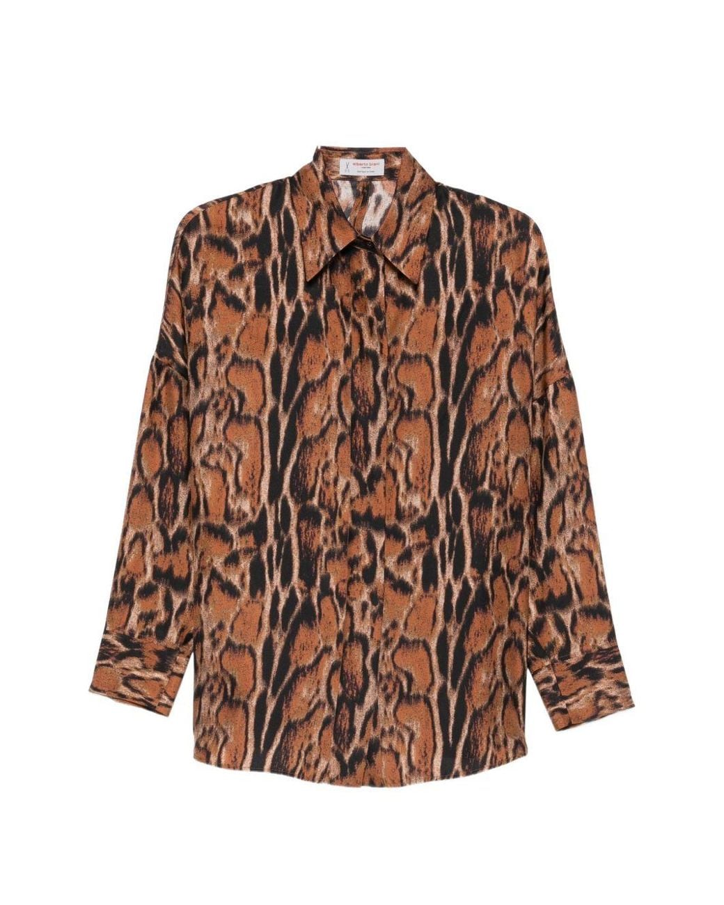 Alberto Biani Brown Printed Silk Shirt