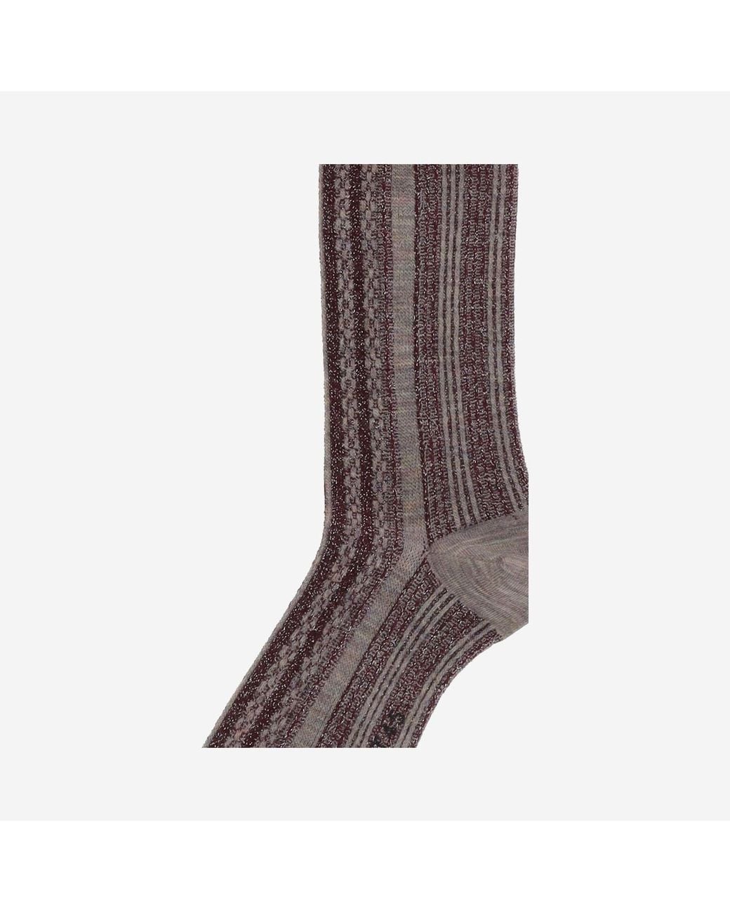 ANT45 Brown Ribbed Wool Blend Socks With Stripes