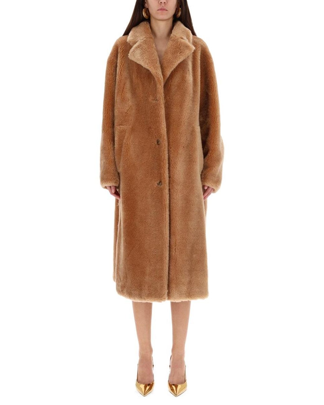STAND Brown Long Faux Fur Coat