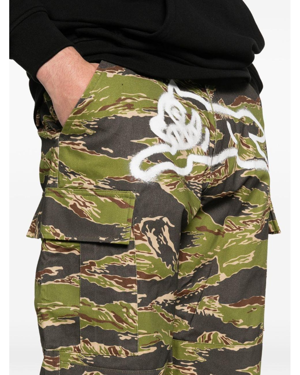 ICECREAM Green Cotton Cargo Trousers for men