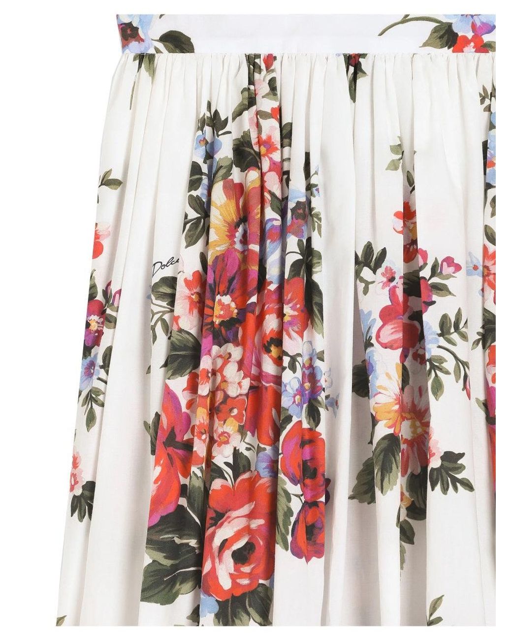 Dolce & Gabbana Red Flower Bouquet-Print Poplin Skirt