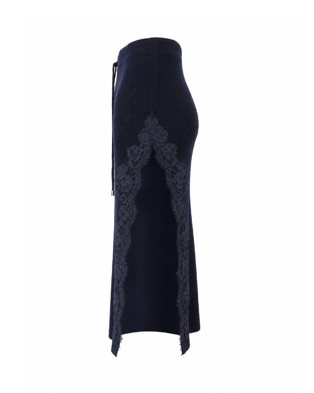 Ermanno Scervino Blue Fitted Lace Detailing Knitted Midi Skirt