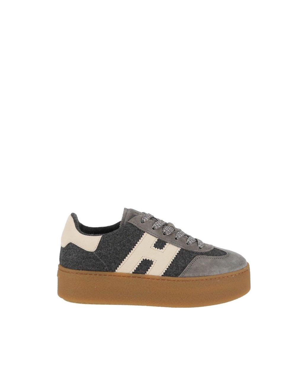 Hogan Gray Textured Cream Accent Low-Top Sneakers
