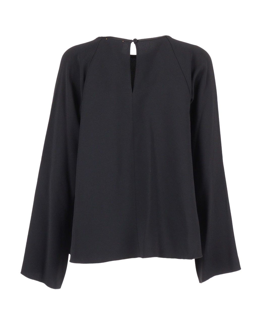 Forte_forte Black Embroidered Top Long Sleeve Turned Matte Satin